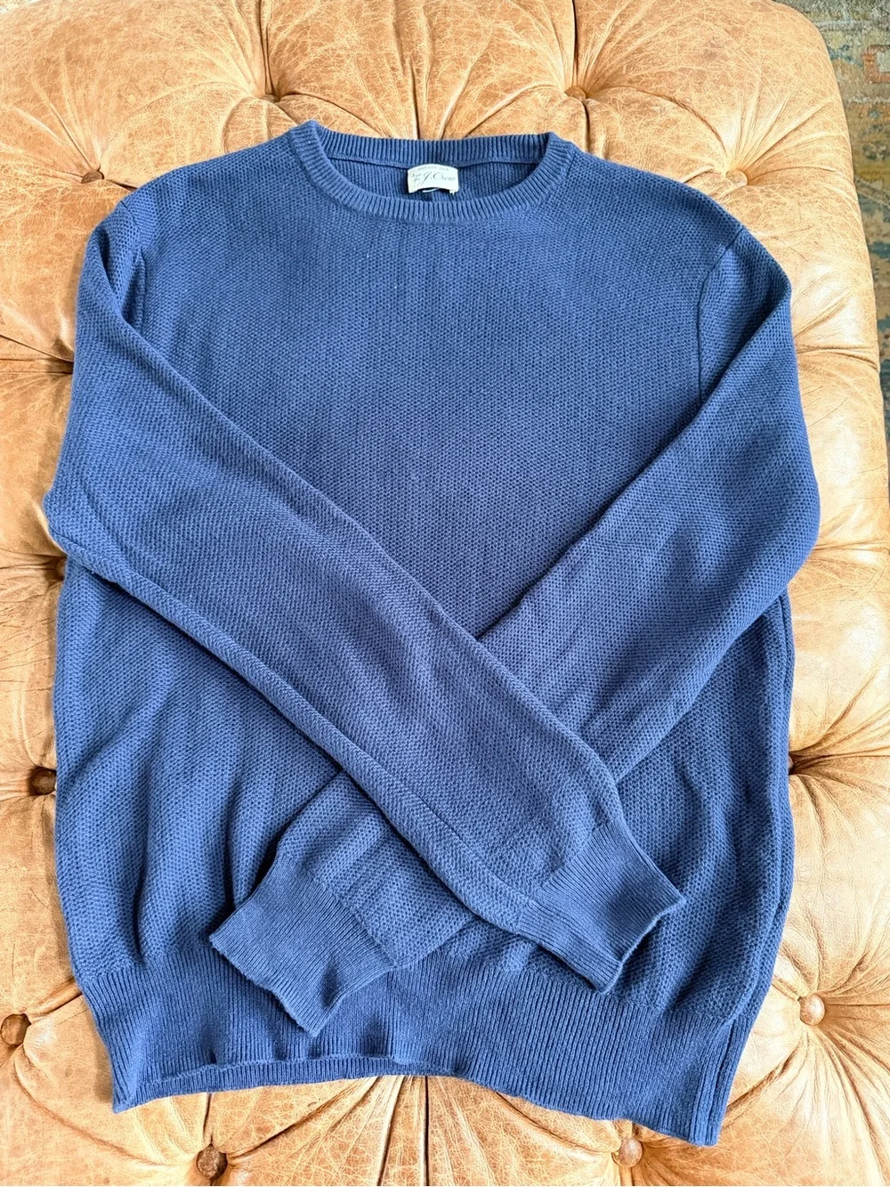 J.Crew Men’s L Cotton Silk Crewneck Sweater Navy Blue Lightweight Knit